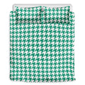 Jungle Green And White Houndstooth Print Duvet Cover Bedding Set