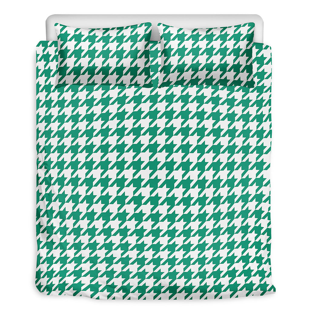 Jungle Green And White Houndstooth Print Duvet Cover Bedding Set