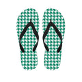 Jungle Green And White Houndstooth Print Flip Flops