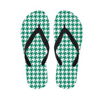 Jungle Green And White Houndstooth Print Flip Flops