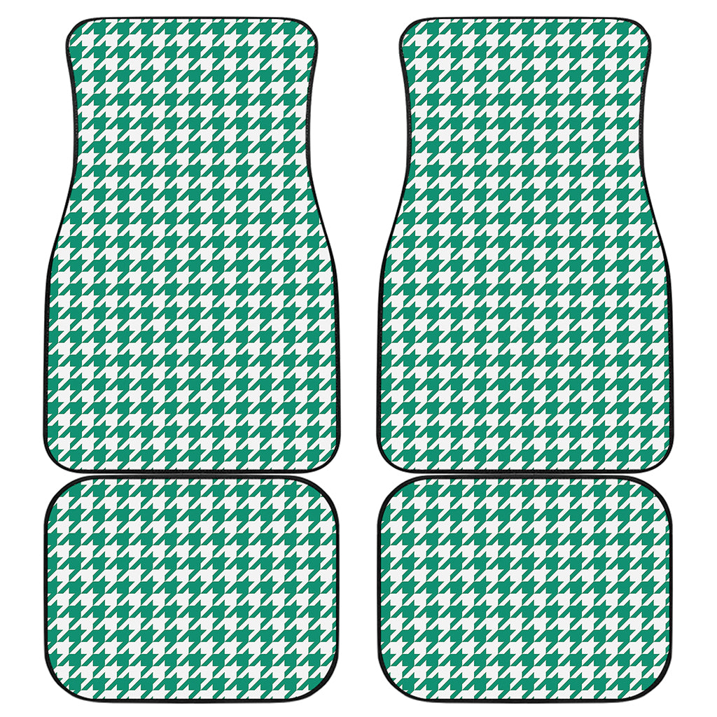 Jungle Green And White Houndstooth Print Front and Back Car Floor Mats