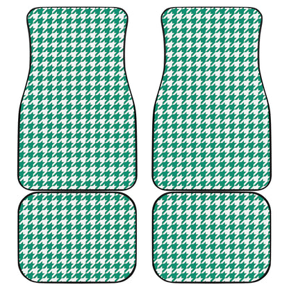 Jungle Green And White Houndstooth Print Front and Back Car Floor Mats