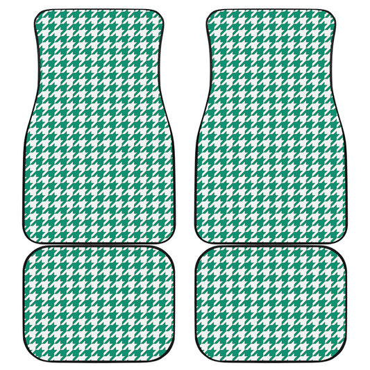 Jungle Green And White Houndstooth Print Front and Back Car Floor Mats