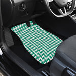 Jungle Green And White Houndstooth Print Front and Back Car Floor Mats