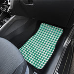 Jungle Green And White Houndstooth Print Front and Back Car Floor Mats