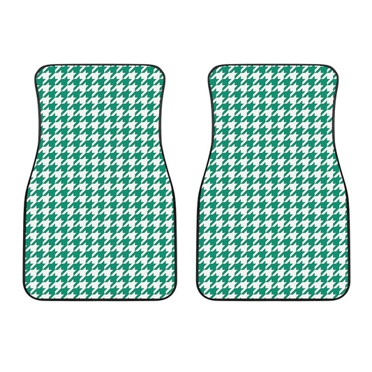 Jungle Green And White Houndstooth Print Front Car Floor Mats