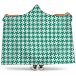 Jungle Green And White Houndstooth Print Hooded Blanket