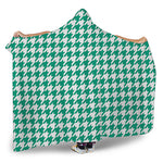 Jungle Green And White Houndstooth Print Hooded Blanket