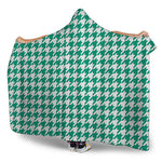 Jungle Green And White Houndstooth Print Hooded Blanket