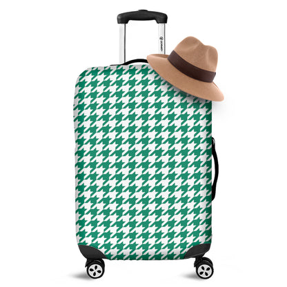 Jungle Green And White Houndstooth Print Luggage Cover