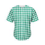 Jungle Green And White Houndstooth Print Men's Baseball Jersey