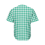 Jungle Green And White Houndstooth Print Men's Baseball Jersey