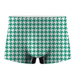 Jungle Green And White Houndstooth Print Men's Boxer Briefs