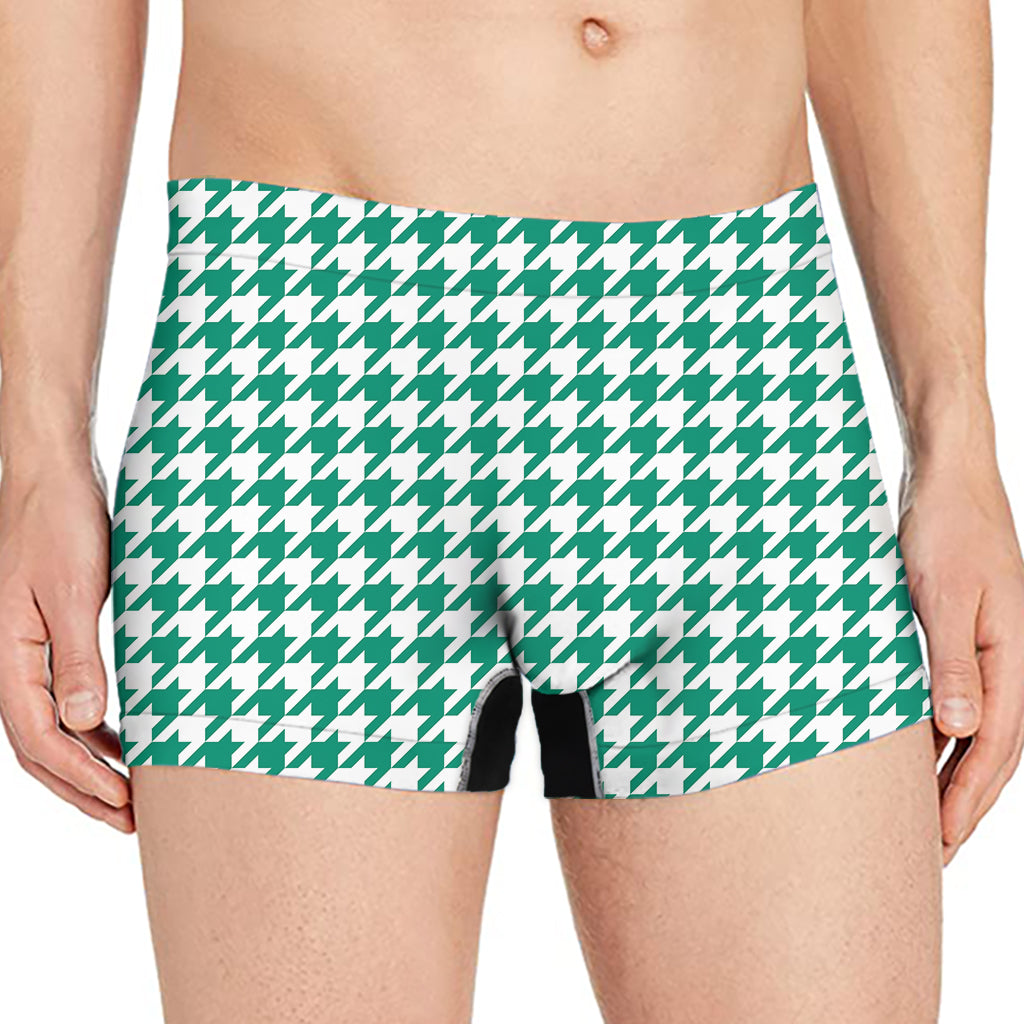 Jungle Green And White Houndstooth Print Men's Boxer Briefs