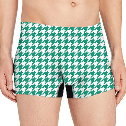Jungle Green And White Houndstooth Print Men's Boxer Briefs