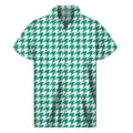 Jungle Green And White Houndstooth Print Men's Short Sleeve Shirt