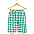 Jungle Green And White Houndstooth Print Men's Shorts