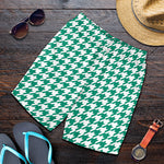 Jungle Green And White Houndstooth Print Men's Shorts