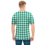 Jungle Green And White Houndstooth Print Men's T-Shirt