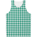 Jungle Green And White Houndstooth Print Men's Tank Top