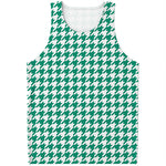 Jungle Green And White Houndstooth Print Men's Tank Top