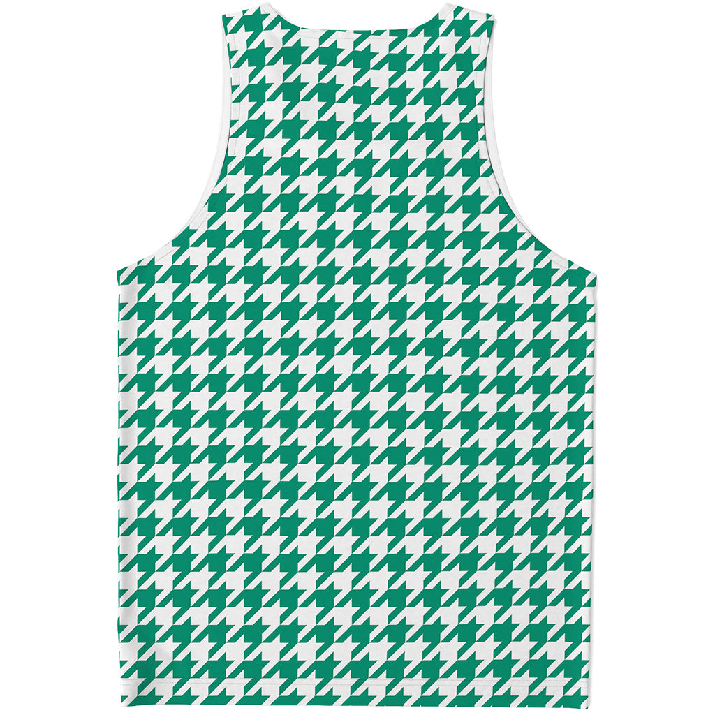 Jungle Green And White Houndstooth Print Men's Tank Top
