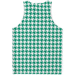 Jungle Green And White Houndstooth Print Men's Tank Top