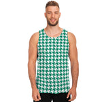 Jungle Green And White Houndstooth Print Men's Tank Top