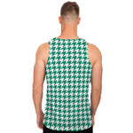Jungle Green And White Houndstooth Print Men's Tank Top