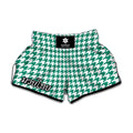Jungle Green And White Houndstooth Print Muay Thai Boxing Shorts