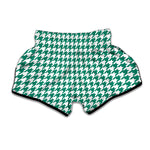 Jungle Green And White Houndstooth Print Muay Thai Boxing Shorts
