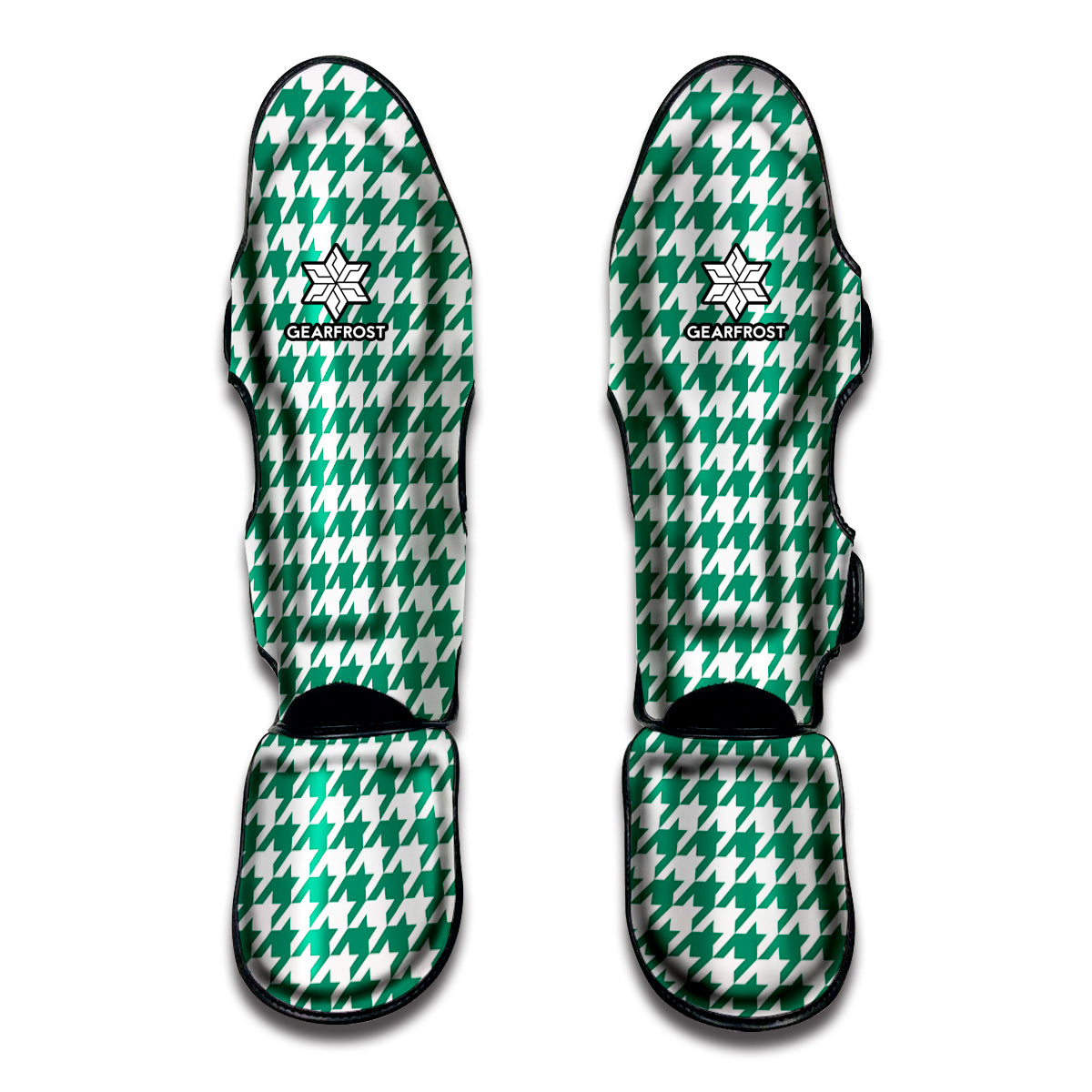 Jungle Green And White Houndstooth Print Muay Thai Shin Guard