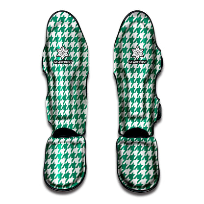 Jungle Green And White Houndstooth Print Muay Thai Shin Guard