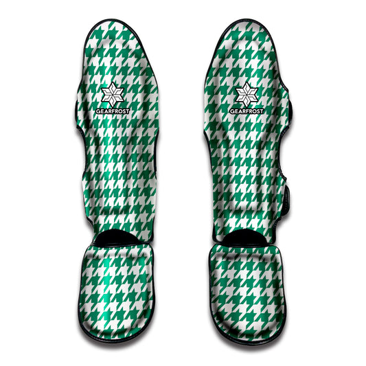 Jungle Green And White Houndstooth Print Muay Thai Shin Guard