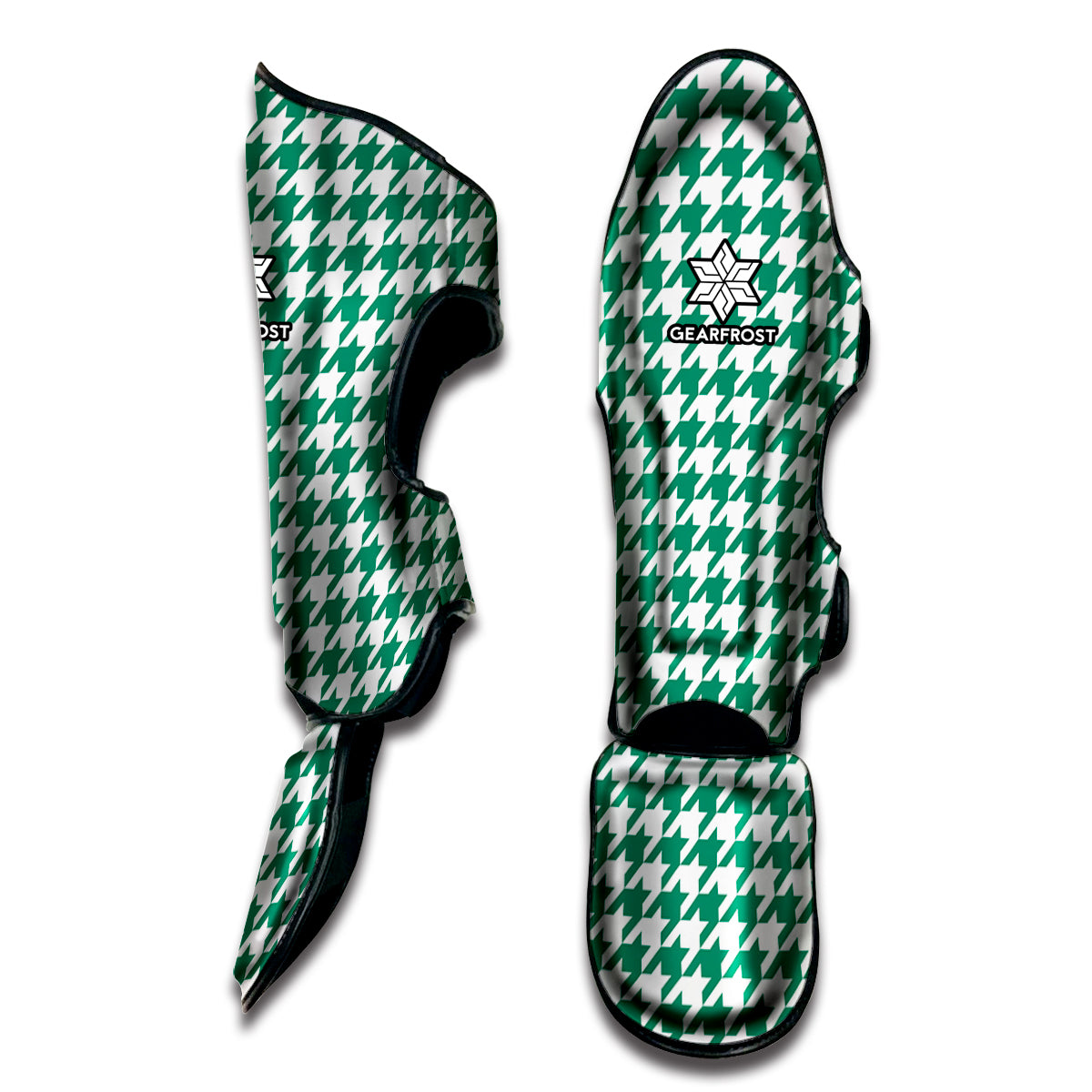 Jungle Green And White Houndstooth Print Muay Thai Shin Guard
