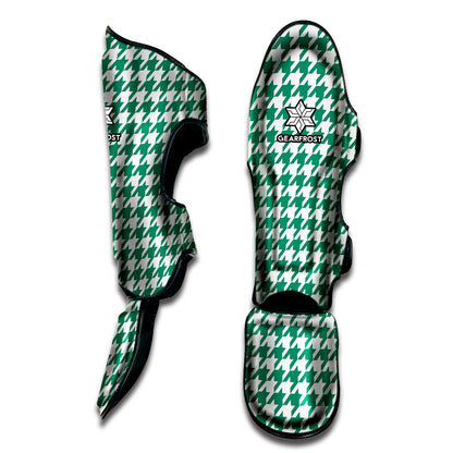 Jungle Green And White Houndstooth Print Muay Thai Shin Guard