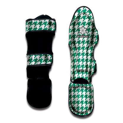 Jungle Green And White Houndstooth Print Muay Thai Shin Guard