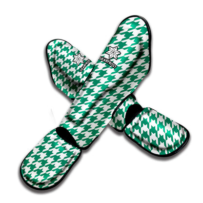 Jungle Green And White Houndstooth Print Muay Thai Shin Guard
