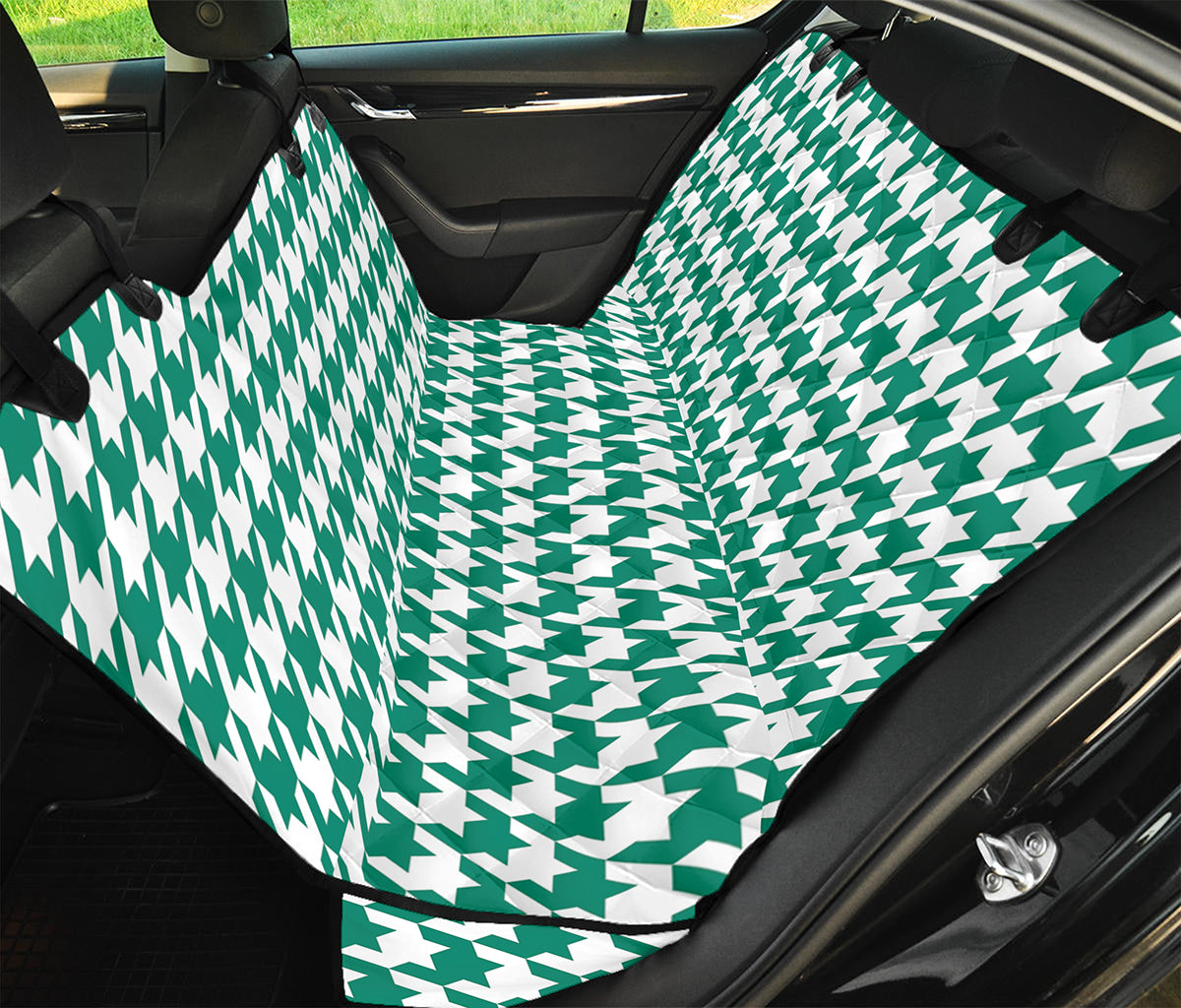 Jungle Green And White Houndstooth Print Pet Car Back Seat Cover