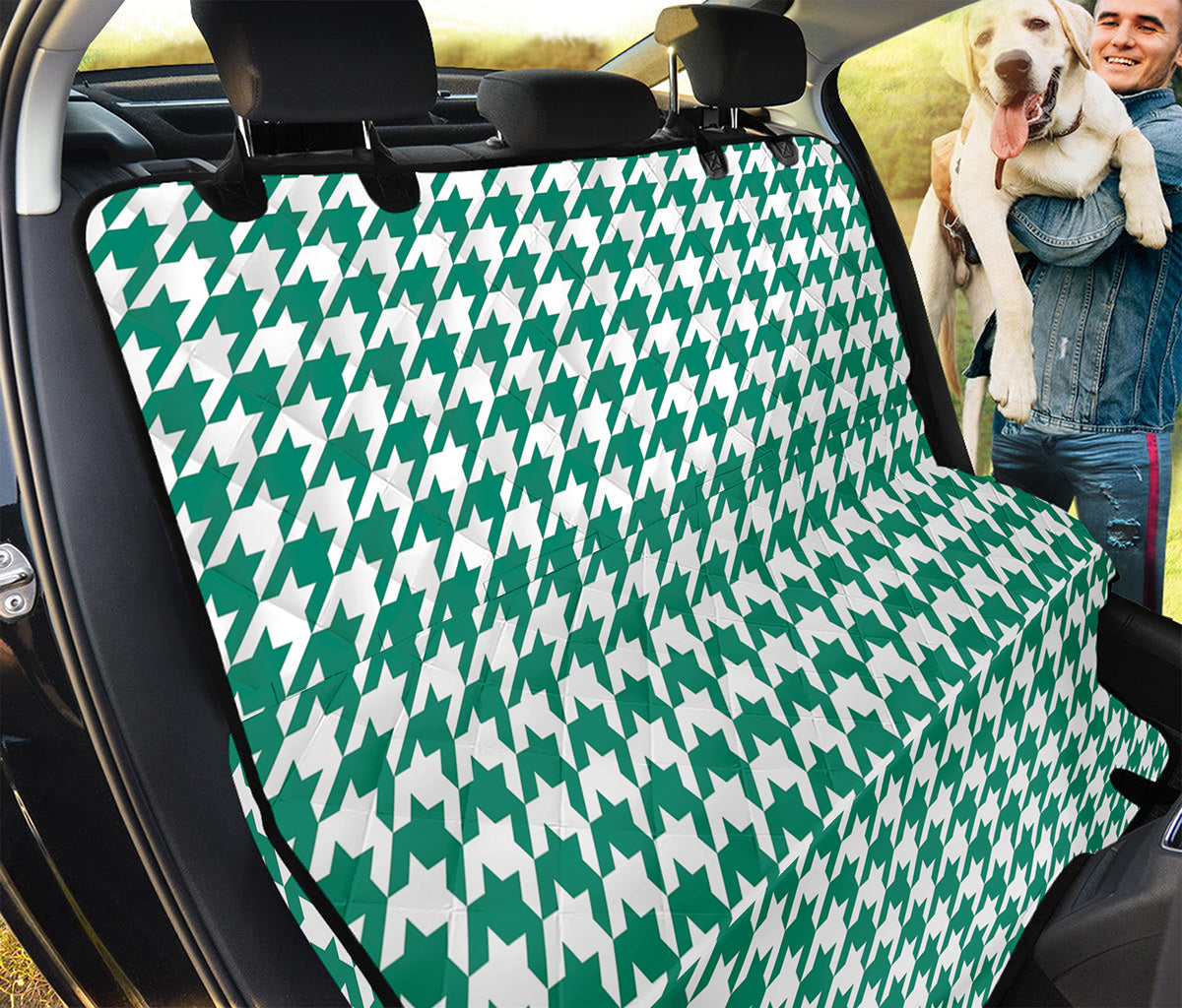 Jungle Green And White Houndstooth Print Pet Car Back Seat Cover