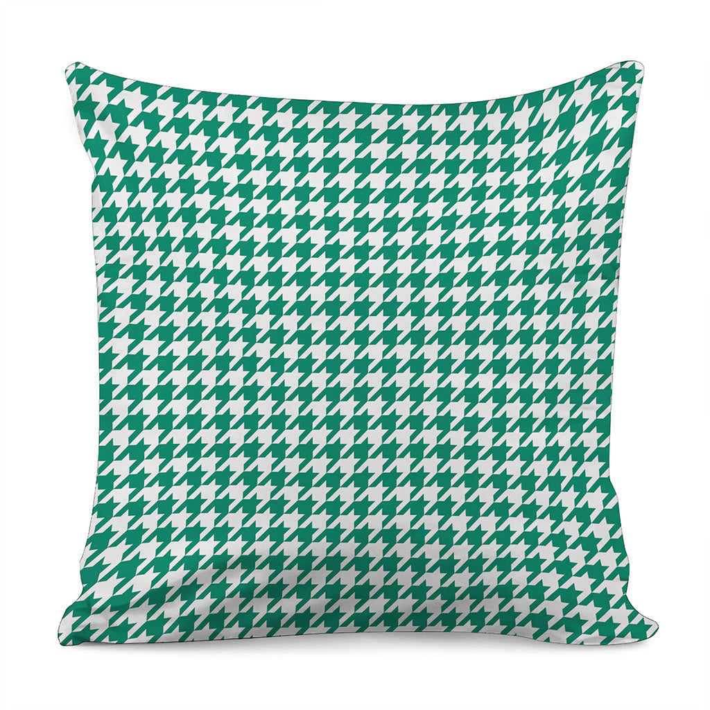 Jungle Green And White Houndstooth Print Pillow Cover