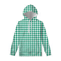 Jungle Green And White Houndstooth Print Pullover Hoodie