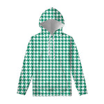 Jungle Green And White Houndstooth Print Pullover Hoodie