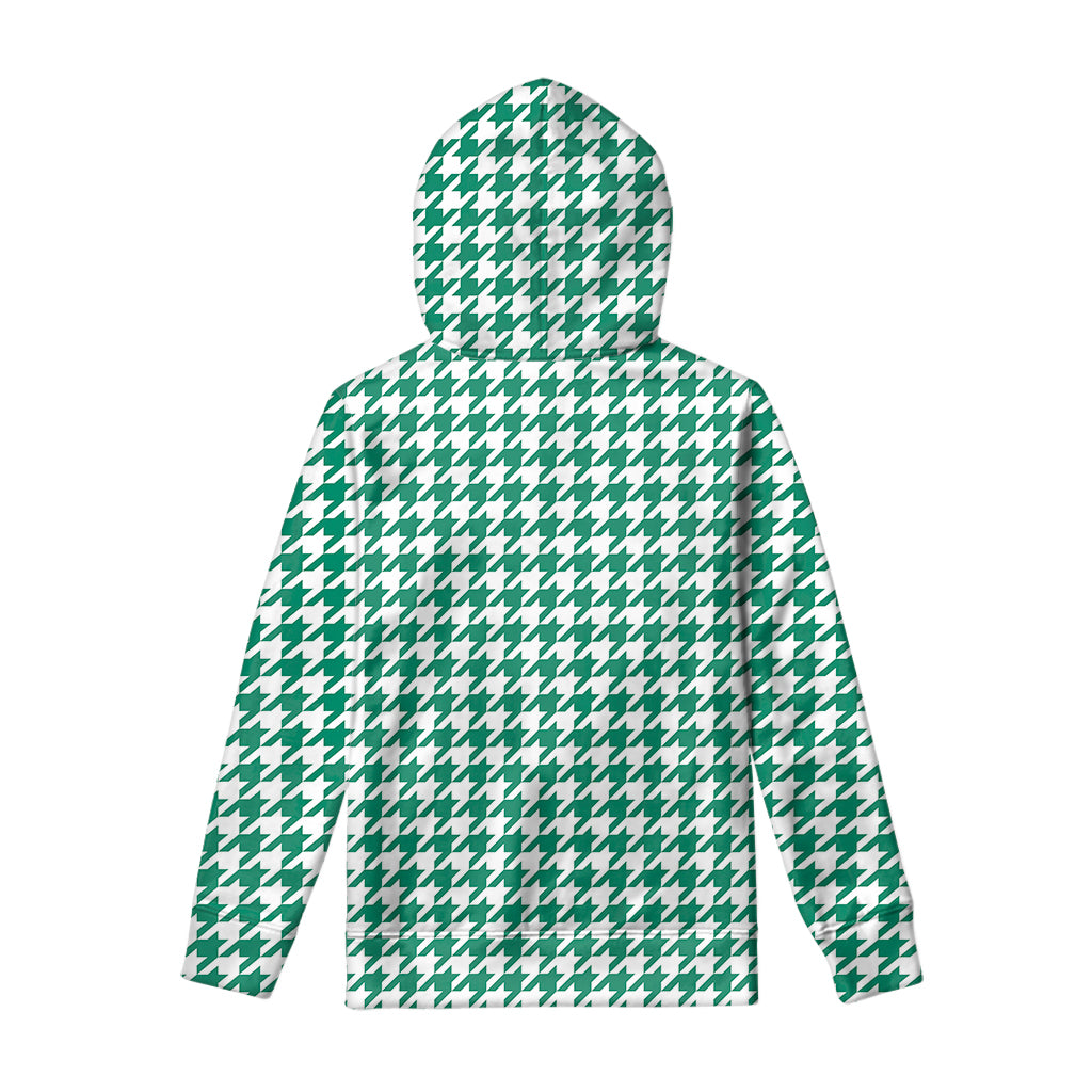 Jungle Green And White Houndstooth Print Pullover Hoodie