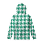 Jungle Green And White Houndstooth Print Pullover Hoodie