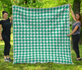 Jungle Green And White Houndstooth Print Quilt