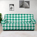 Jungle Green And White Houndstooth Print Sofa Cover