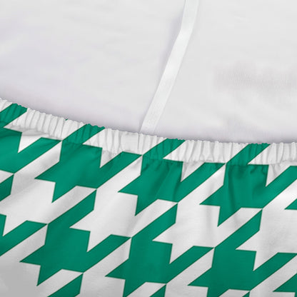Jungle Green And White Houndstooth Print Sofa Cover