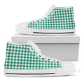 Jungle Green And White Houndstooth Print White High Top Sneakers