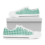 Jungle Green And White Houndstooth Print White Low Top Shoes